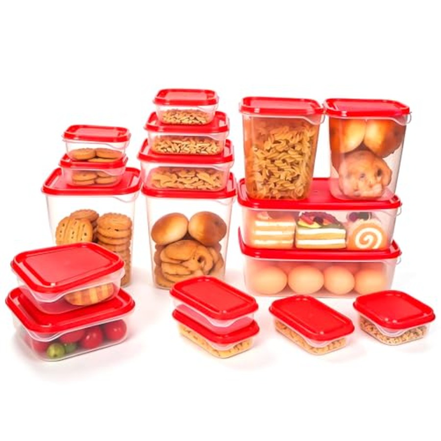 Food Storage Plastic Containers With Lids - مجموعة تخزين طعام بلاستيكية من 17