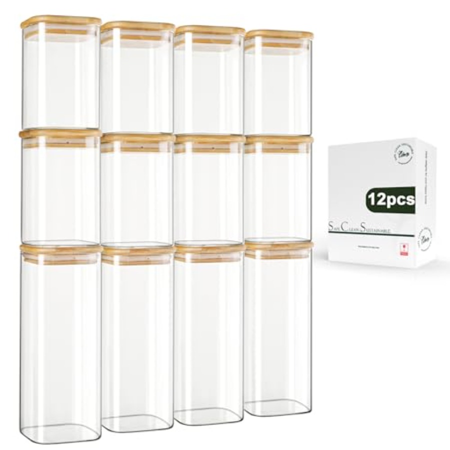 Food Storage Stackable Containers - مجموعة من 12 وعاء تخزين زجاجي
