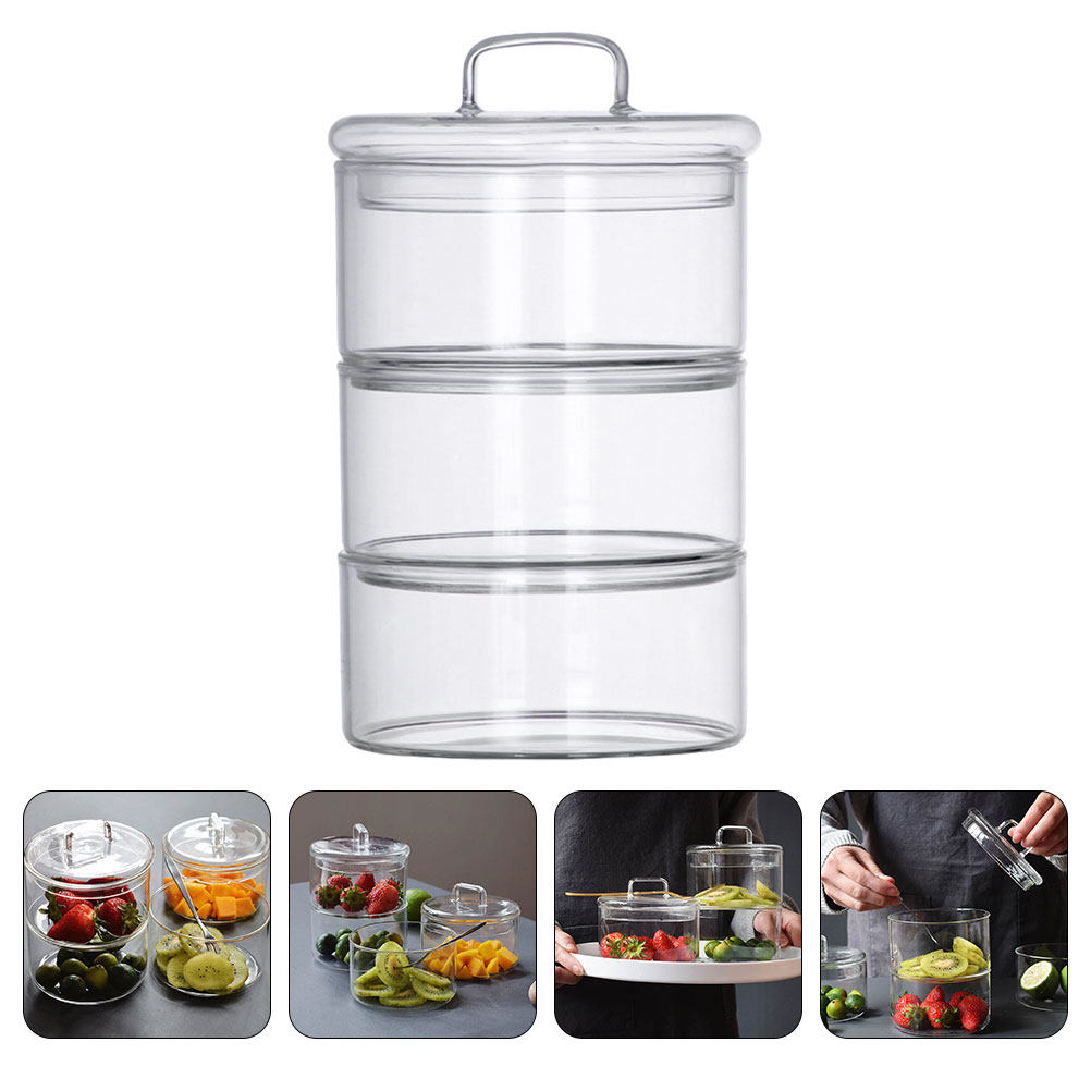 Food Storage Stackable Containers - طقم وعاء تخزين زجاجي شفاف للسلطة،
