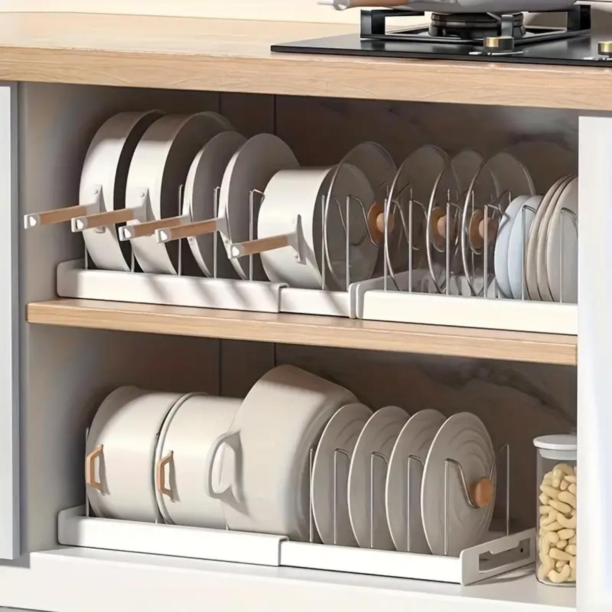 Food Storage In Cabinets - منظم قابل للتمدد لأواني المطبخ تحت